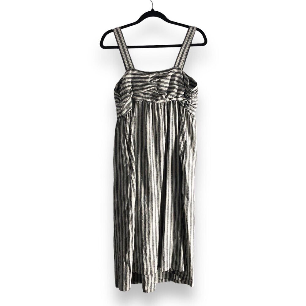 Who What Wear Womens Sz Medium Linen Blend Striped Midi Dress Dockside Seaside - Picture 2 of 16